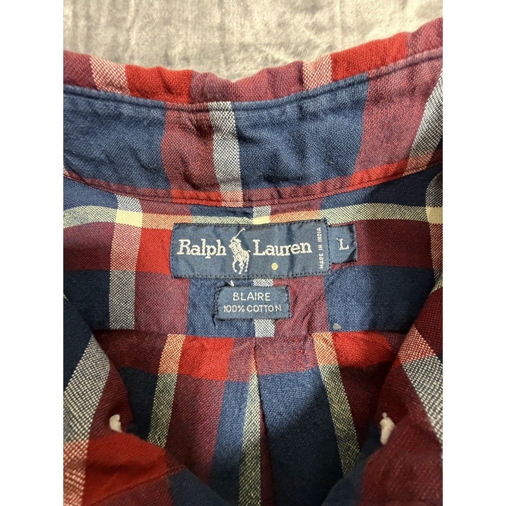 Ralph Lauren Long Sleeve Button Down Blaire Red/Navy Plaid W/Green Pony Size L - Picture 3 of 8